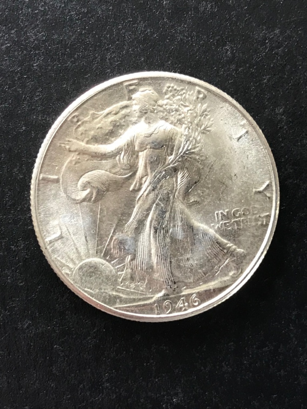 1946 D Walking Liberty Half Dollar, Br Unc, 90% Silver, Well Struck, ? Mid MS